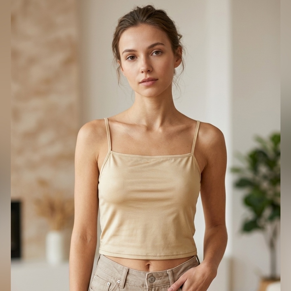 Only Hearts NYC Helena Stuart Beige Square-Neck Spaghetti Strap Tank Top N275-46